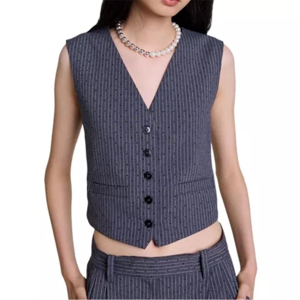 Maje VERNY rhinestone Pinstriped Sleeveless Vest NWOT